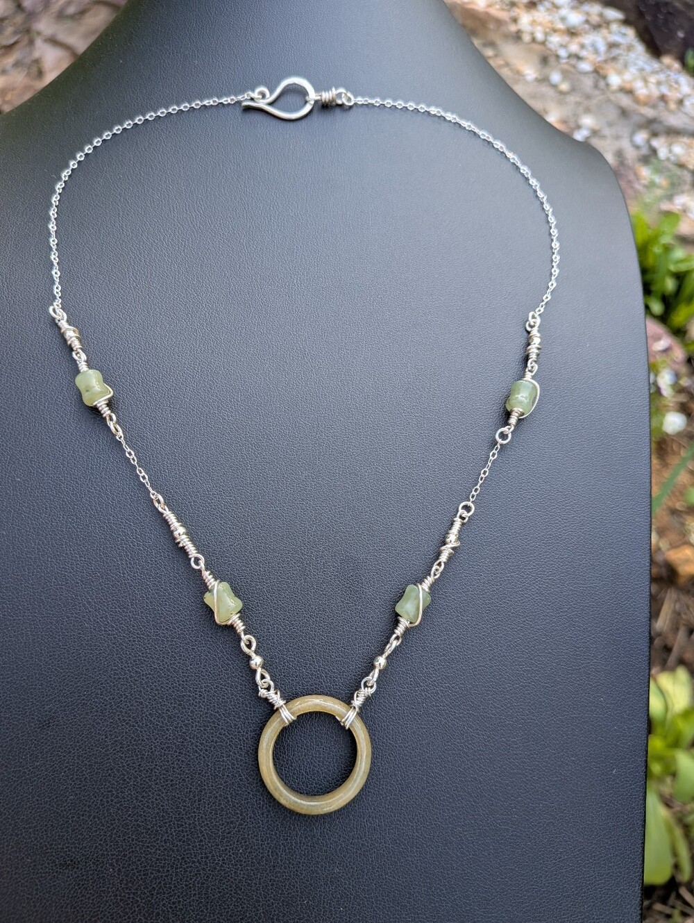 Eternity Circlet Jade Necklace - Dainty Sterling Silver Chain - Artisan Crafted - Picture 12 of 16